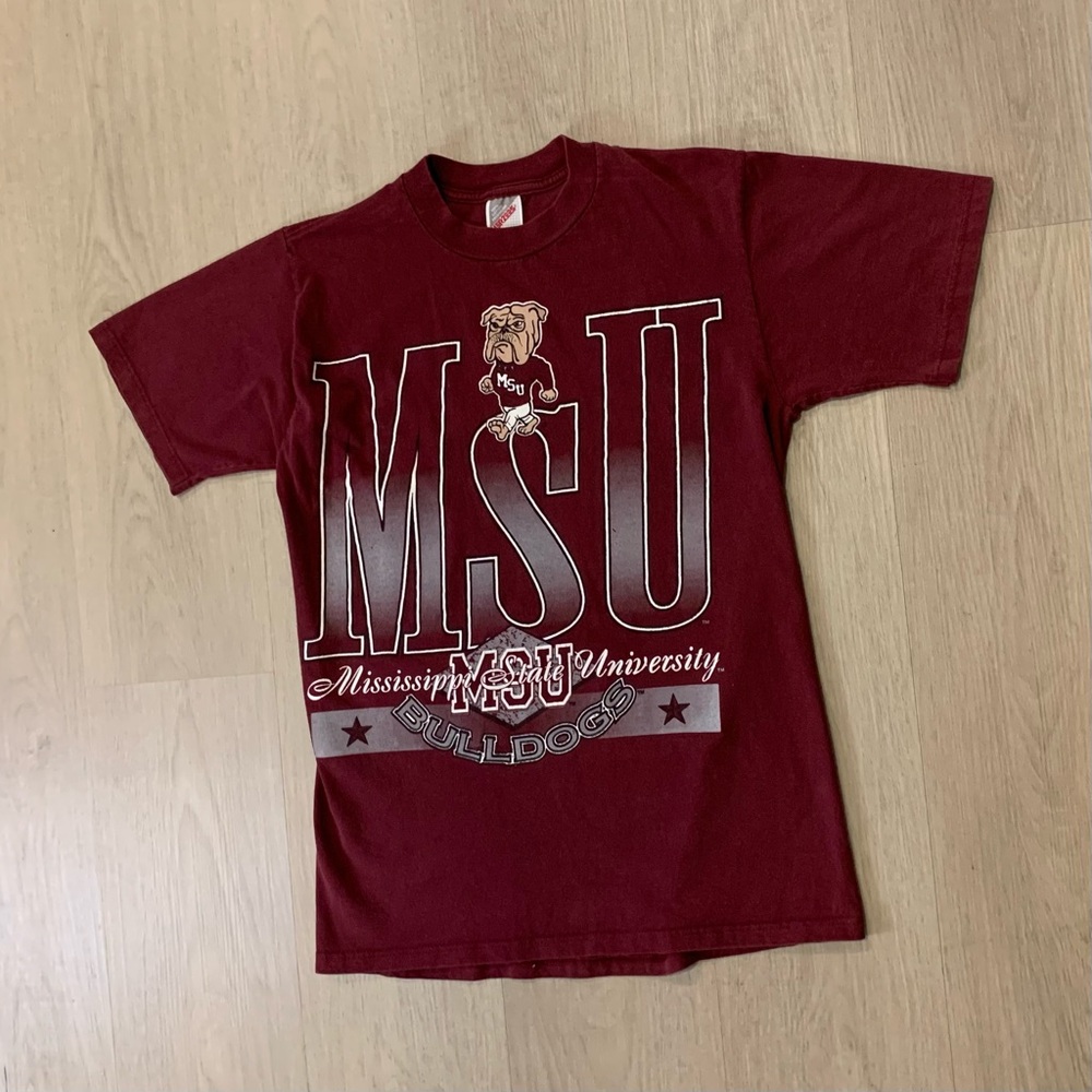 VINTAGE Jerzees Mississippi State University Bulldogs Shirt "Maroon"